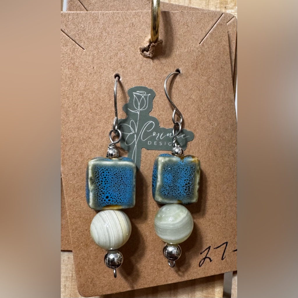 Striking Blue And Silver Geometric Earrings